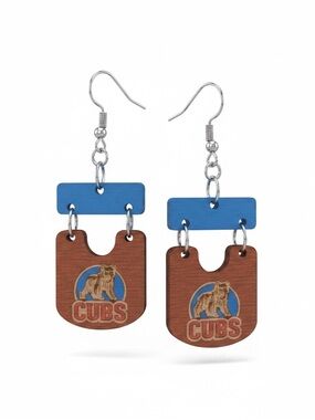 Wooden Cubs Dangle Earrings in Blue and